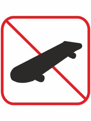 Značení budov, prostorů a vstupů - Označení místnosti (Piktogramy): Zákaz skateboardů (Čtverec)