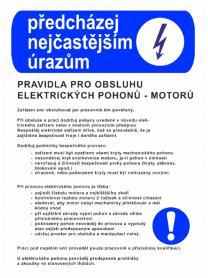 Pravidla bezpečné práce BOZP - Předcházej nejčastějším úrazům - Pravidla pro obsluhu elektrických pohonů motorů