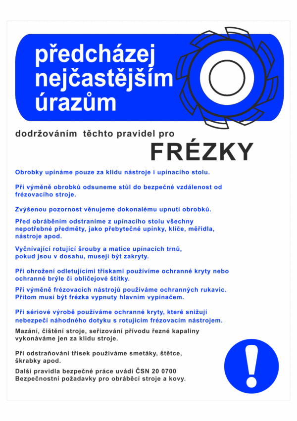 Pravidla bezpečné práce BOZP - Předcházej nejčastějším úrazům - Pravidla pro frézky