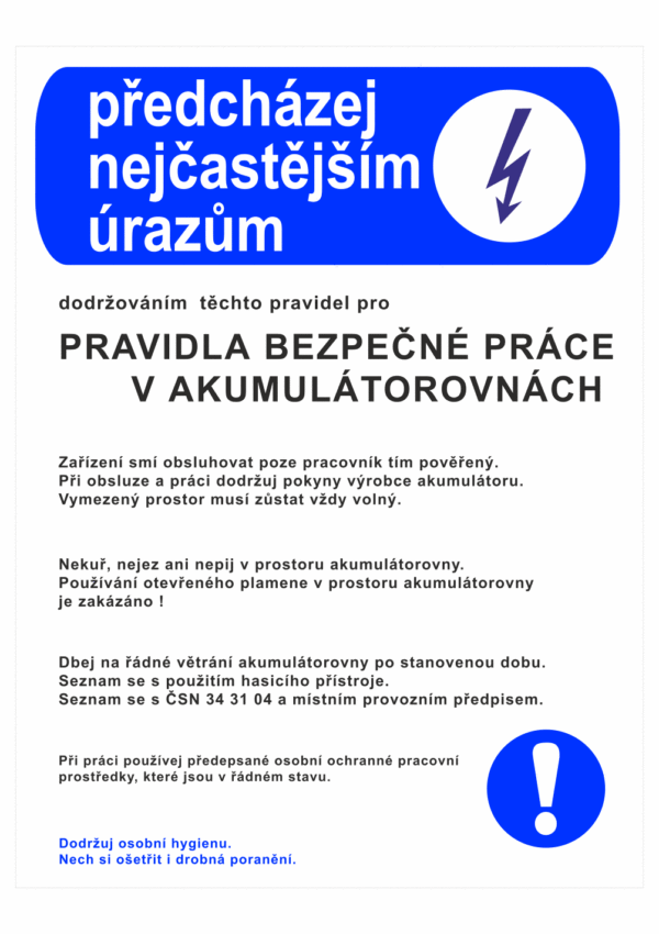 Pravidla bezpečné práce BOZP - Předcházej nejčastějším úrazům - Pravidla bezpečné práce v akumulátorovnách