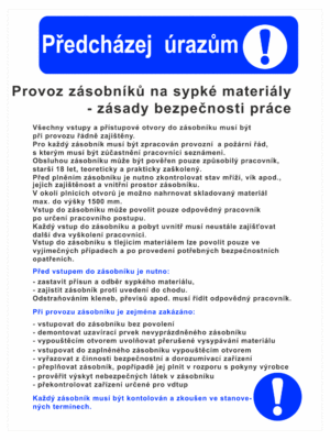 Pravidla bezpečné práce BOZP - Předcházej úrazům - Zásady bezpečnosti práce pro provoz zásobníků na sypké materiály