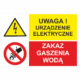 Bezpečnostní vícejazyčná tabulka - Polský text: Uwaga! Urzadzenie elektryczne / Zakaz gasenia woda