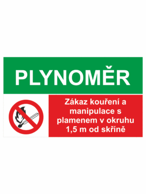 Bezpečnostní kombinovaná tabulka: Plynoměr - Zákaz kouření a manipulace s plamenem v okruhu...