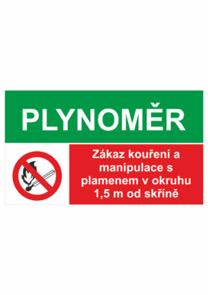 Bezpečnostní kombinovaná tabulka: Plynoměr - Zákaz kouření a manipulace s plamenem v okruhu...