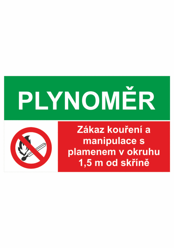 Bezpečnostní kombinovaná tabulka: Plynoměr - Zákaz kouření a manipulace s plamenem v okruhu...