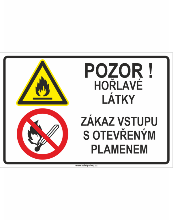 Pozor! Hořlavé látky - Zákaz vstupu s otevřeným plamenem ISO 7010
