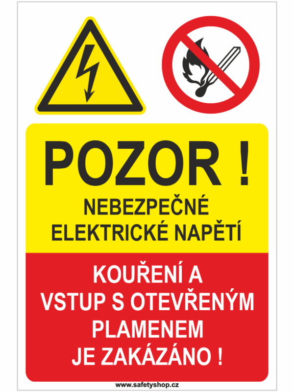 Pozor nebezpečné el. napětí – Kouření a vstup s otevřeným plamenem je zakázáno!