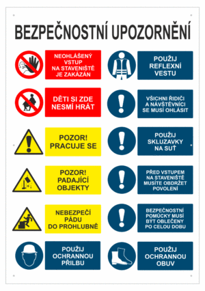 Značení budov - Označení staveniště: Tabule Bezpečnostní upozornění s bezpečnostními značkami