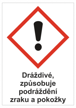 Značení nebezpečných látek a obalů - Symboly GHS s textem: Dráždivé, způsobuje podráždění zraku a pokožky