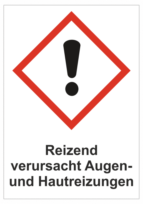 Značení nebezpečných látek a obalů - Symboly GHS s textem: Reizend verursacht Augen-und Hautreizungen