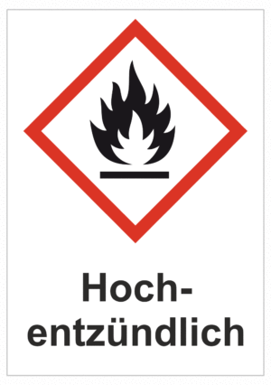 Značení nebezpečných látek a obalů - Symboly GHS s textem: "Hoch-entzündlich"