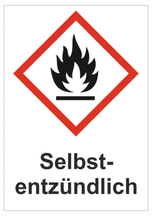 Značení nebezpečných látek a obalů - Symboly GHS s textem: "Selbst-entzündlich"