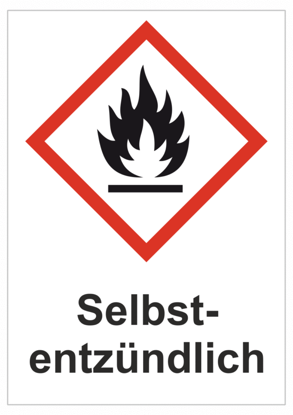 Značení nebezpečných látek a obalů - Symboly GHS s textem: "Selbst-entzündlich"