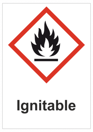 Značení nebezpečných látek a obalů - Symboly GHS s textem: "Ignitable"