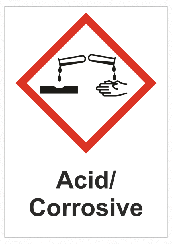 Značení nebezpečných látek a obalů - Symboly GHS s textem: "Acid / Corrosive"