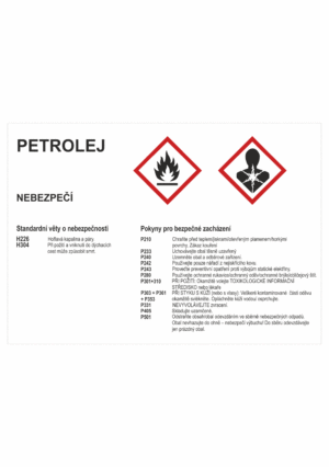 Značení nebezpečných látek a obalů - GHS štítky s názvem: Petrolej