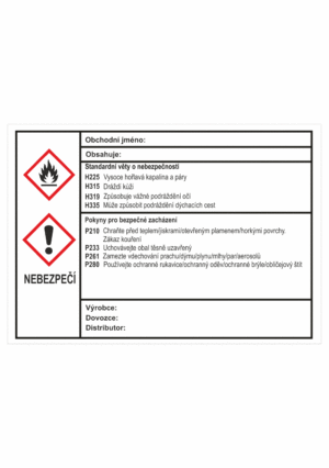 Značení nebezpečných látek a obalů - GHS štítky s názvem: Dráždivé / Hořlavé