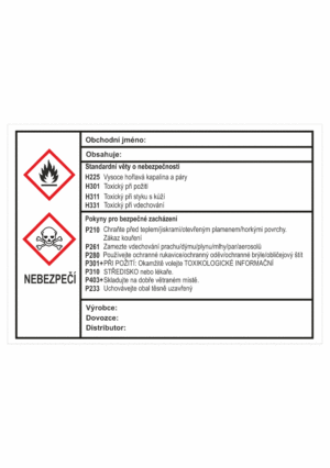 Značení nebezpečných látek a obalů - GHS štítky s názvem: Toxické / Hořlavé