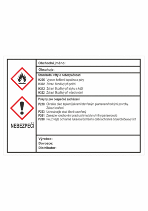Značení nebezpečných látek a obalů - GHS štítky s názvem: Škodlivé / Vysoce hořlavé