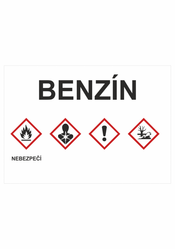 Značení nebezpečných látek a obalů - GHS štítky s názvem: Benzín / Nebezpečí