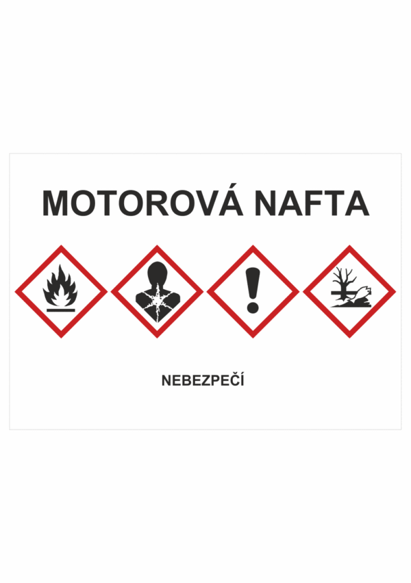 Značení nebezpečných látek a obalů - GHS štítky s názvem: Motorová nafta / Nebezpečí