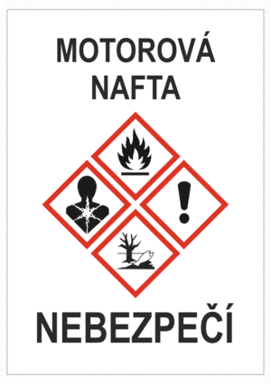 Značení nebezpečných látek a obalů - GHS štítky s názvem: Motorová nafta / Nebezpečí