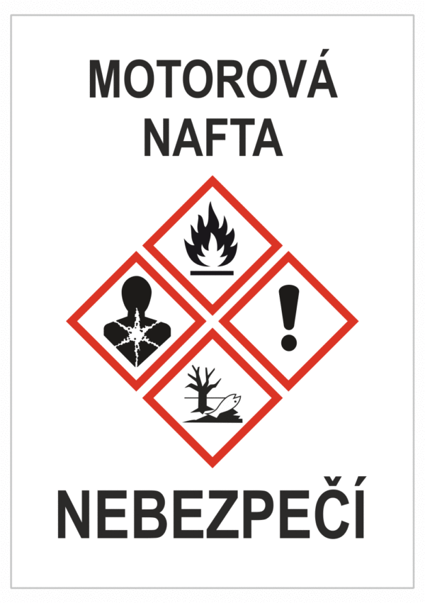 Značení nebezpečných látek a obalů - GHS štítky s názvem: Motorová nafta / Nebezpečí