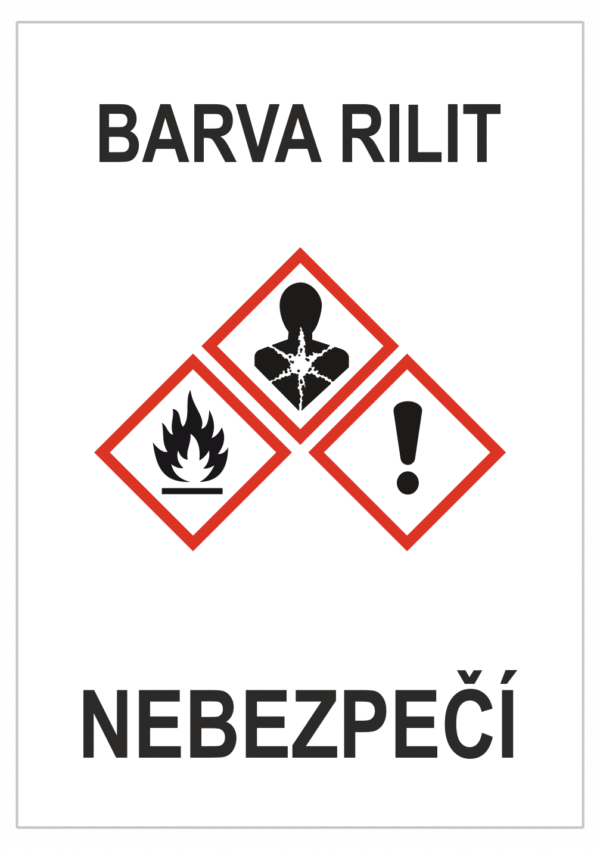 Značení nebezpečných látek a obalů - GHS štítky s názvem: Barva rilit / Nebezpečí