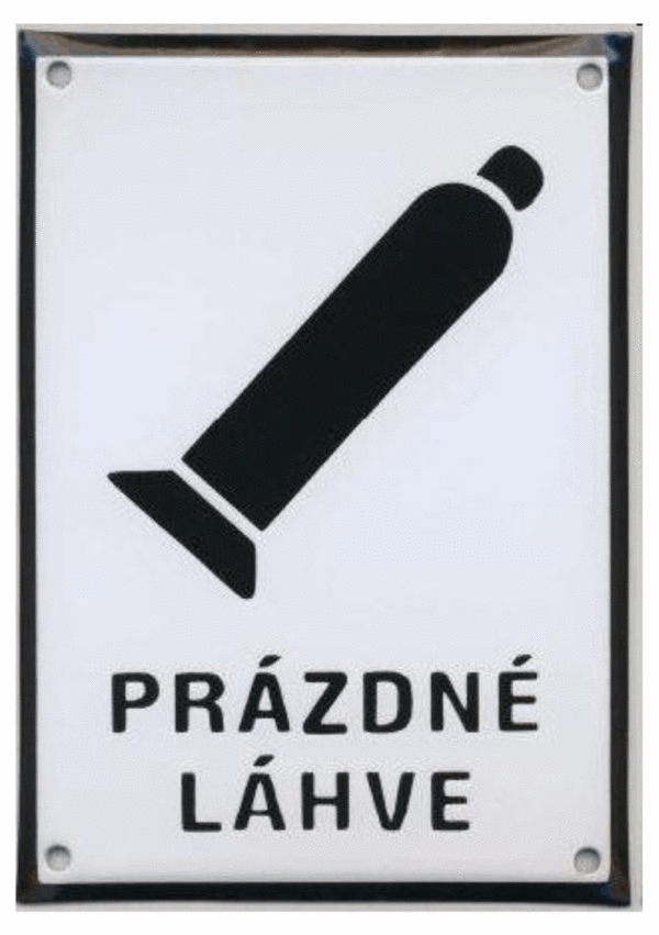 Smaltovaná tabulka - Symbol s textem: "Prázdné láhve