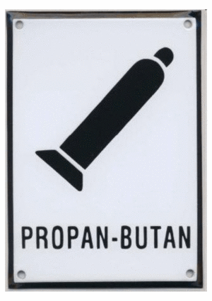 Smaltovaná tabulka - Symbol s textem: "Propan-Butan"