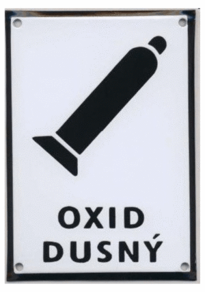 Smaltovaná tabulka - Symbol s textem: "Oxid dusný"