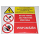 Smaltovaná tabulka - Symbol s textem: "Vysoké napětí - Životu nebezpečno dotýkat se elektrických zařízení / Nehas vodou ani pěnovými přístroji / Vstup zakázán"