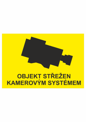 Značení budov - Ochrana a střežení: "Objekt střežen kamerovým systémem" (Žlutočerné provedení, Symbol kamery)