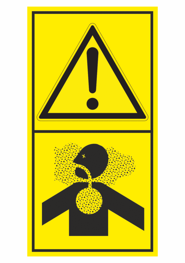 Značení strojů dle ISO 11 684 - Kombinovaný štítek: Výstraha / Nebezpečí nadýchání nebezpečných výparů (Vertikální)
