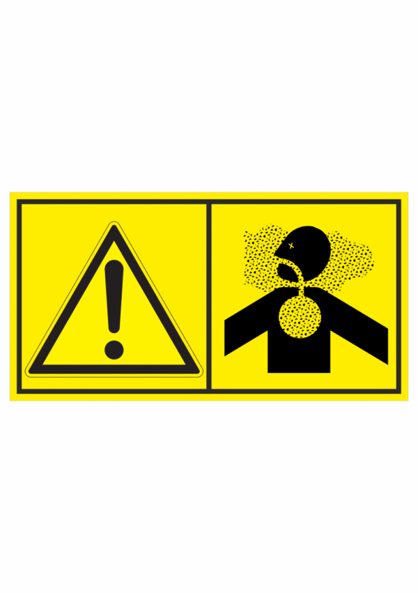 Značení strojů dle ISO 11 684 - Kombinovaný štítek: Výstraha / Nebezpečí nadýchání nebezpečných výparů (Horizontální)