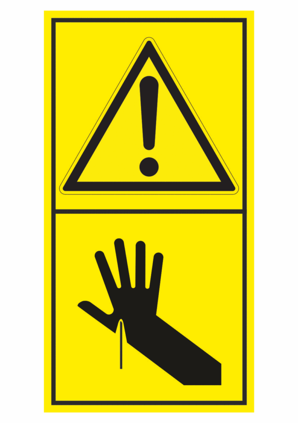 Značení strojů dle ISO 11 684 - Kombinovaný štítek: Výstraha / Nebezpečí propíchnutí ruky (Vertikální)