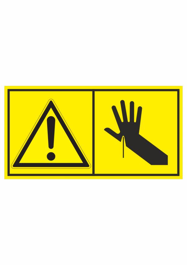 Značení strojů dle ISO 11 684 - Kombinovaný štítek: Výstraha / Nebezpečí propíchnutí ruky (Horizontální)