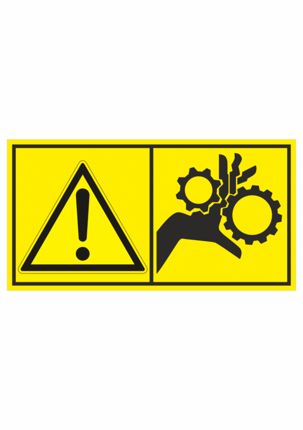 Značení strojů dle ISO 11 684 - Kombinovaný štítek: Výstraha / Nebezpečí vtáhnutí prstů do stroje (Horizontální)