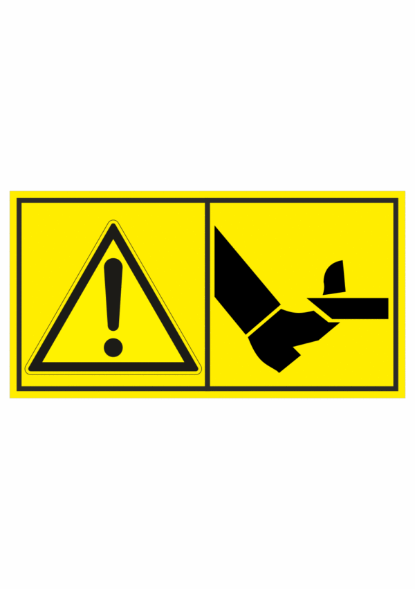 Značení strojů dle ISO 11 684 - Kombinovaný štítek: Výstraha / Nebezpečí useknutí chodidla zepředu (Horizontální)
