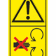 Značení strojů dle ISO 11 684 - Kombinovaný štítek: Výstraha / Neotvírej, neodstraňuj bezpečnostní kryt pokud je stroj v chodu (Vertikální)