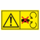 Značení strojů dle ISO 11 684 - Kombinovaný štítek: Výstraha / Neotvírej, neodstraňuj bezpečnostní kryt pokud je stroj v chodu (Horizontální)