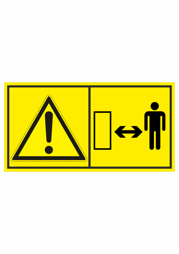 Značení strojů dle ISO 11 684 - Kombinovaný štítek: Výstraha / Dodržuj bezpečnou vzdálenost (Horizontální)