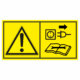 Značení strojů dle ISO 11 684 - Kombinovaný štítek: Výstraha / Před údržbou a opravou strojů odpojte ze sítě (Horizontální)