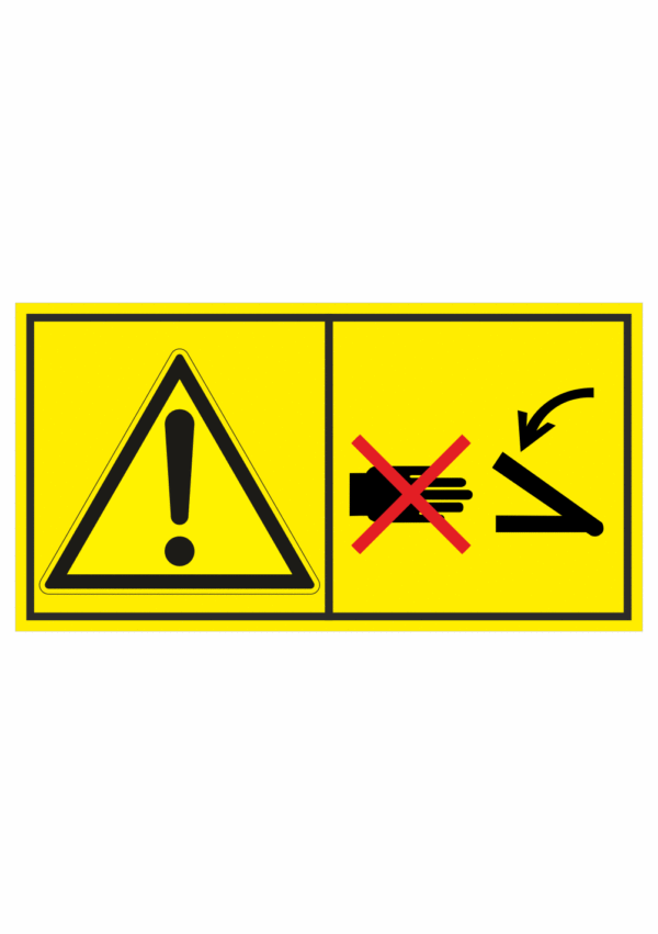 Značení strojů dle ISO 11 684 - Kombinovaný štítek: Výstraha / Nesahej do tohoto prostoru - střižné části (Horizontální)