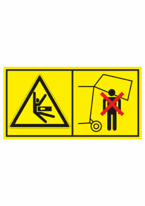 Značení strojů dle ISO 11 684 - Kombinovaný štítek: Nebezpečí stlačení ze strany / Nevstupuj do zóny zavírání stroje (Horizontální)