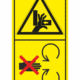 Značení strojů dle ISO 11 684 - Kombinovaný štítek: Nebezpečí stlačení ruky / Neodstraňuj bezpečnostní kryt pokud je stroj v běhu (Vertikální)