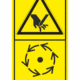 Značení strojů dle ISO 11 684 - Kombinovaný štítek: Nebezpečí useknutí prstů nebo ruky / Vyčkej před manipulaci nebo otevřením až do úplného zastavení pohybujících se částí (Vertikální)