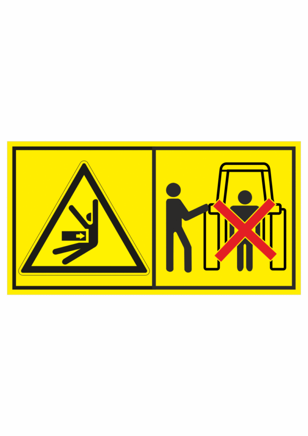 Značení strojů dle ISO 11 684 - Kombinovaný štítek: Nebezpečí stlačení ze strany / Nevstupuj pracovního prostoru stroje (Horizontální)
