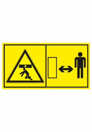 Značení strojů dle ISO 11 684 - Kombinovaný štítek: Nebezpečí stlačení shora / Dodržuj bezpečnou vzdálenost (Horizontální)