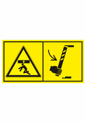 Značení strojů dle ISO 11 684 - Kombinovaný štítek: Nebezpečí stlačení shora / Zajisti podpěrou před vstupem do prostoru stroje (Horizontální)